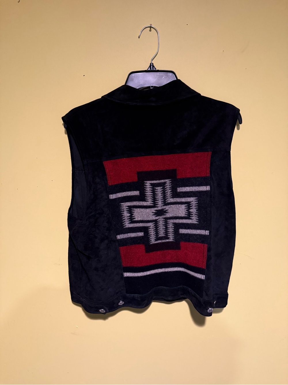 Pendleton Black Leather Wool Vest Women's Large Aztec Funky